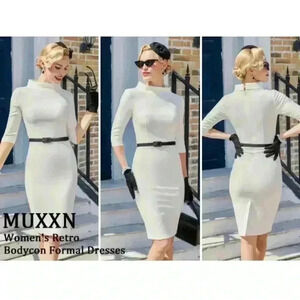 NWT MUXXN Women's 1950s Elegant Collar 3/4 Sleeve Evening Cocktail Dress Size M